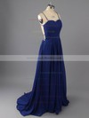 Royal Blue Chiffon Open Back Sweep Train Beading and Pleats Sweetheart Prom Dresses #LDB02016896