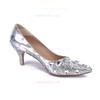 Women's Silver Real Leather Kitten Heel Pumps #LDB03030842