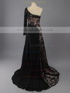 Sweep Train Royal Blue Lace Chiffon 3/4 Sleeve Split Front One Shoulder Prom Dress #LDB02017307