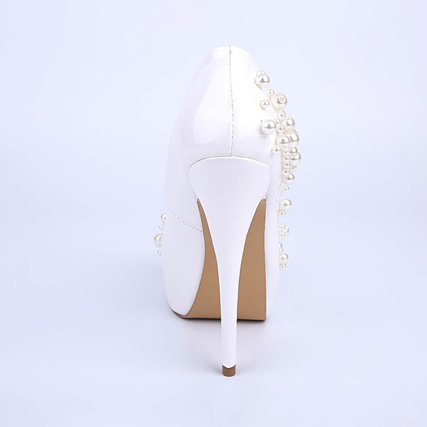 Women's White Patent Leather Stiletto Heel Pumps #LDB03030851