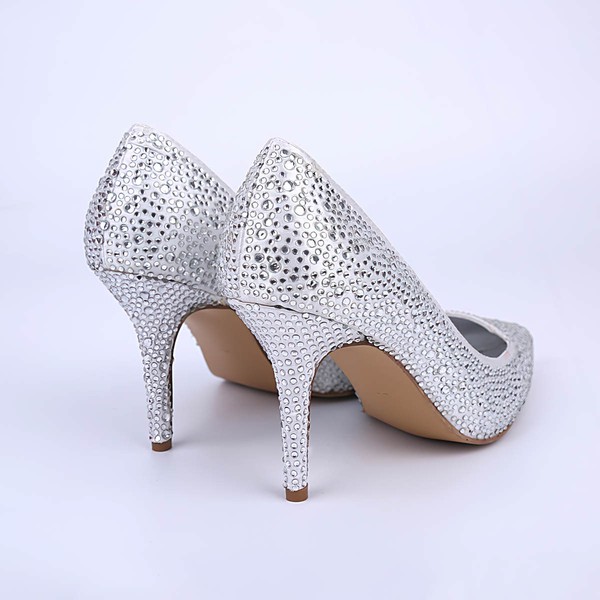 Women's White Sparkling Glitter Stiletto Heel Pumps