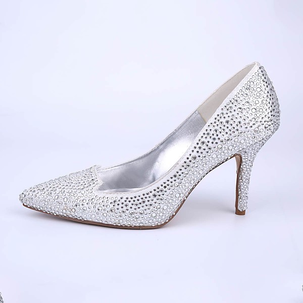 Women's White Sparkling Glitter Stiletto Heel Pumps