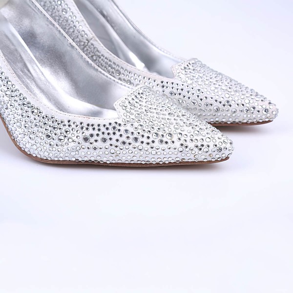Women's White Sparkling Glitter Stiletto Heel Pumps #LDB03030856