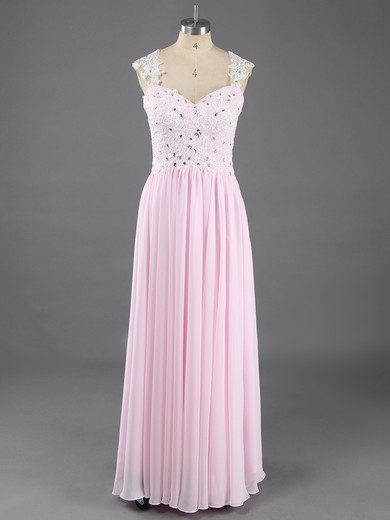 Princess Chiffon Tulle V-neck Floor-length Beading Prom Dresses #LDB02016574