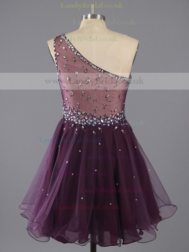 Sweet Short/Mini Purple Tulle Beading One Shoulder Prom Dresses #LDB02042347