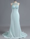 Scoop Neck Light Sky Blue Chiffon Tulle Crystal Detailing Trumpet/Mermaid Prom Dresses #LDB02016263