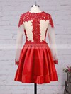 Short/Mini Elastic Woven Satin Tulle Appliques Lace Scoop Neck Long Sleeve Prom Dresses #LDB02016430