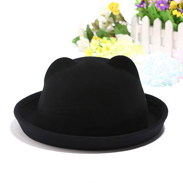 Black Wool Bowler/Cloche Hat #LDB03100064