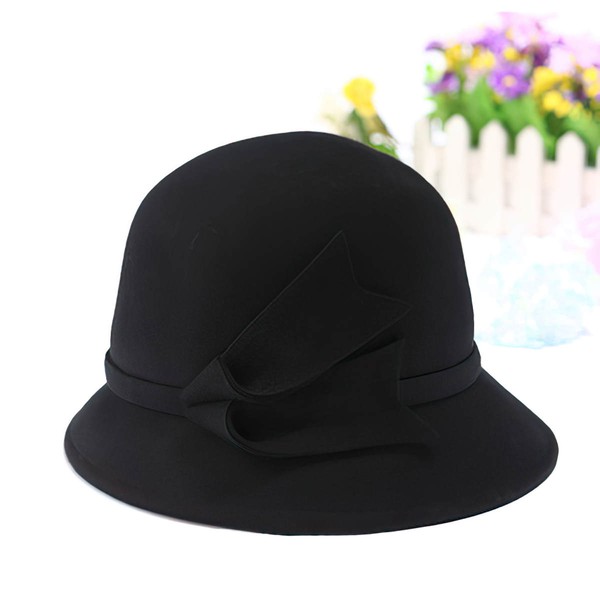 Black Wool Bowler/Cloche Hat #LDB03100071