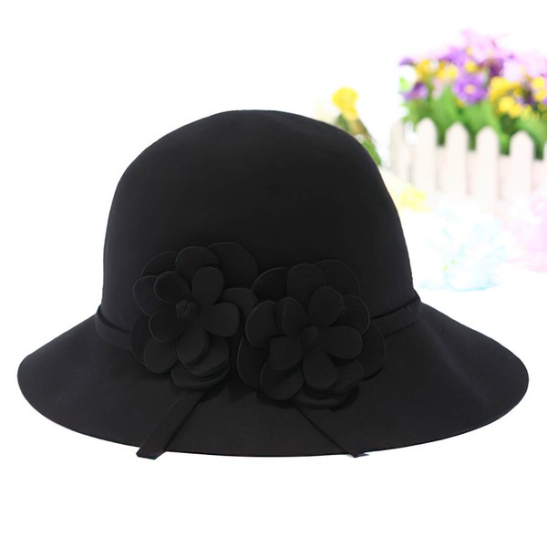 Black Wool Bowler/Cloche Hat #LDB03100072