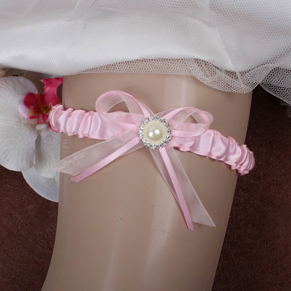 Ribbons Garter Skirt with Bowknot/Imitation Pearls/Crystal #LDB03090059