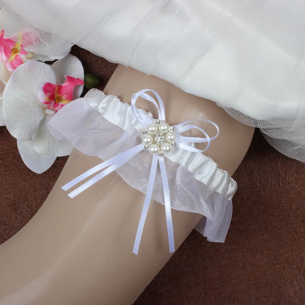 Satin Garters with Bowknot/Pearl