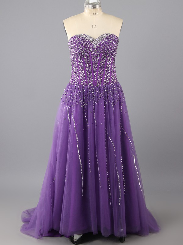 Sweep Train Lace-up Tulle with Beading Wholesale Sweetheart Grape Prom Dress #LDB02014889