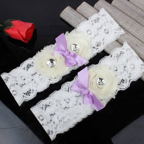 Lace Garters with Bowknot/Flower/Crystal #LDB03090085