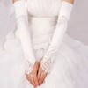 White Elastic Satin Opera Length Gloves with Beading/Sequins #LDB03120023