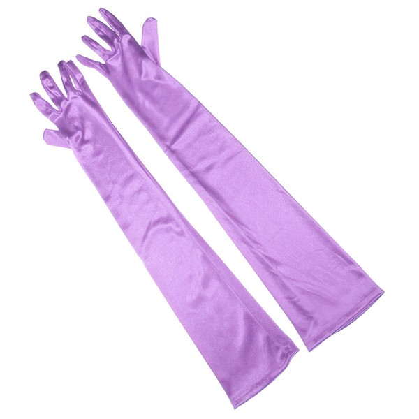 White Elastic Satin Opera Length Gloves #LDB03120025