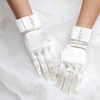 Ivory Satin Wrist Length Gloves with Pearls #LDB03120026