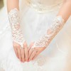 White Lace Wrist Length Gloves with Rhinestone #LDB03120027