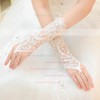 White Lace Wrist Length Gloves with Rhinestone #LDB03120027