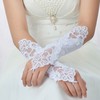 White Lace Elbow Length Gloves with Pearls #LDB03120034