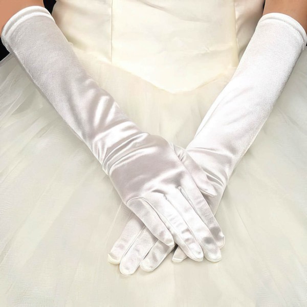 Ivory Elastic Satin Opera Length Gloves