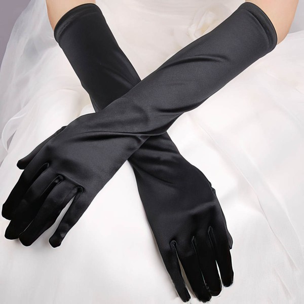 Ivory Elastic Satin Opera Length Gloves