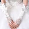 White Elastic Satin Elbow Length Gloves with Lace/Bow/Rhinestone #LDB03120041