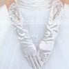 White Elastic Satin Elbow Length Gloves with Lace #LDB03120043