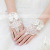Ivory Lace Wrist Length Gloves with Bow/Beading #LDB03120044