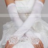 White Elastic Satin Opera Length Gloves with Lace #LDB03120047