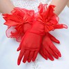 Red Tulle Wrist Length Gloves with Bow #LDB03120050