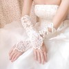 White Elastic Satin Elbow Length Gloves with Lace/Beading/Sequins #LDB03120052