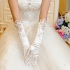 Ivory Elastic Satin Elbow Length Gloves with Appliques/Lace #LDB03120053