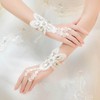 Ivory Lace Wrist Length Gloves with Rhinestone #LDB03120055