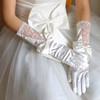 White Elastic Satin Elbow Length Gloves with Lace/Bow #LDB03120056