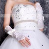 White Elastic Satin Elbow Length Gloves with Lace/Bow/Beading #LDB03120057
