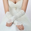 White Elastic Satin Elbow Length Gloves with Lace/Beading #LDB03120059