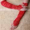 White Elastic Satin Elbow Length Gloves with Lace/Beading #LDB03120059