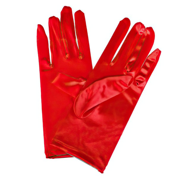 Red Elastic Satin Wrist Length Gloves #LDB03120062