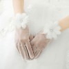 Ivory Organza Wrist Length Gloves with Rhinestone/Lace Flower #LDB03120066