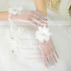 Ivory Organza Wrist Length Gloves with Rhinestone/Lace Flower #LDB03120066