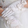 White Elastic Satin Wrist Length Gloves with Bow #LDB03120071