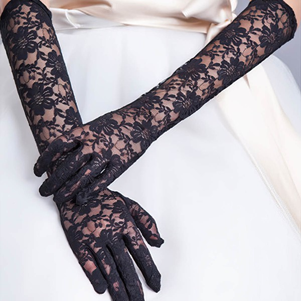 White Lace Elbow Length Gloves with Lace
