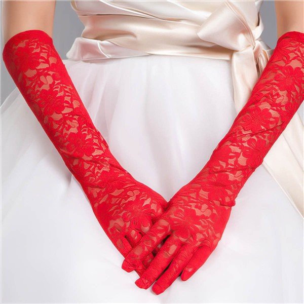 White Lace Elbow Length Gloves with Lace