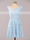 Off-the-shoulder Ruffles Chiffon Cute Blue Short/Mini Bridesmaid Dress #LDB01012079