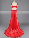 Backless V-neck Tulle Appliques Lace Red Trumpet/Mermaid Evening Dress #LDB02023561