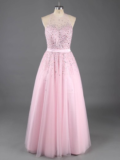 Princess Pearl Pink Tulle Beading Floor-length Online Prom Dress #LDB02016538