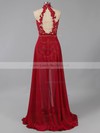 High Neck Red Chiffon Open Back Beading Detachable Prom Dresses #LDB02016734