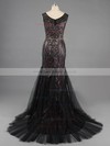 Scoop Neck Black Lace Tulle Beading Vintage Trumpet/Mermaid Prom Dresses #LDB02016754