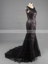 Scoop Neck Black Lace Tulle Beading Vintage Trumpet/Mermaid Prom Dresses #LDB02016754